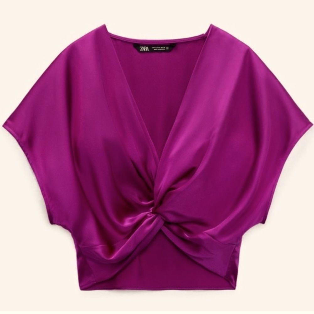 Purple Zara Silky Crop Top Shirt NWT